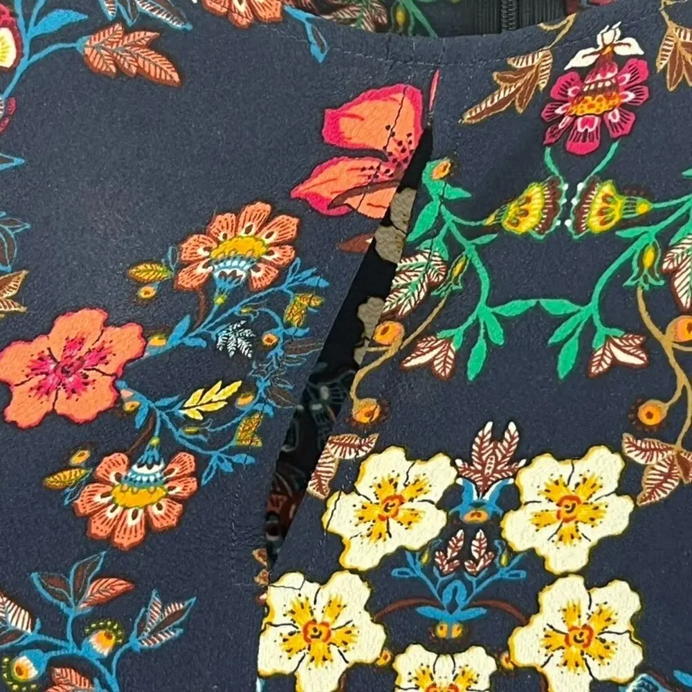 Haute Monde Blouse Womens Size XL Navy Floral Short 3/4 Sleeve Back Zip